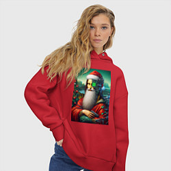 Толстовка оверсайз женская Mona Lisa in Santa costume - cyberpunk, цвет: красный — фото 2
