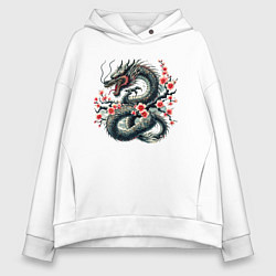 Женское худи оверсайз Japanese dragon and sakura - irezumi