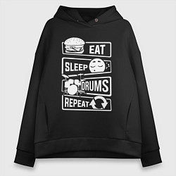 Женское худи оверсайз Еда сон барабаны