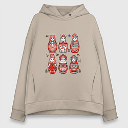 Женское худи оверсайз Шесть матрешек в стиле мезенской росписи