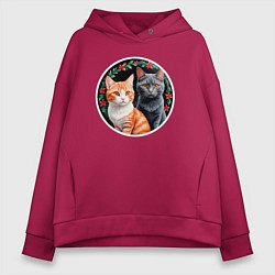 Женское худи оверсайз Два кота ждут Новый Год