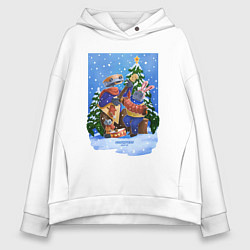 Женское худи оверсайз Кибердеревня роботы новый год