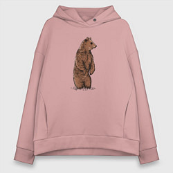 Толстовка оверсайз женская Медведь бурый стоит, цвет: пыльно-розовый