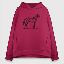 Толстовка оверсайз женская Лошадь в профиль, цвет: маджента