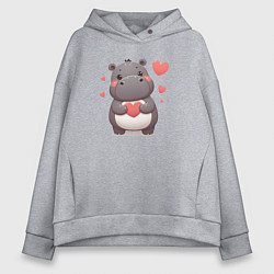 Женское худи оверсайз Милый бегемотик с сердечками