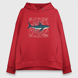 Толстовка оверсайз женская Большая акула, цвет: красный