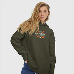 Толстовка оверсайз женская Хоккей - спорт России, цвет: хаки — фото 2