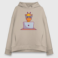 Женское худи оверсайз Жираф с ноутбуком