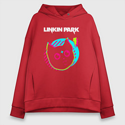 Толстовка оверсайз женская Linkin Park rock star cat, цвет: красный