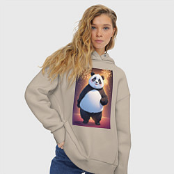 Толстовка оверсайз женская Панда в свитере под салютом - ai art, цвет: миндальный — фото 2