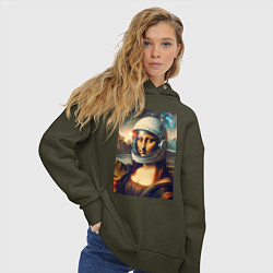 Толстовка оверсайз женская Mona Lisa astronaut - neural network, цвет: хаки — фото 2