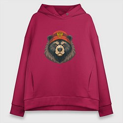 Толстовка оверсайз женская Русский медведь в шапке с гербом, цвет: маджента
