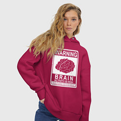 Толстовка оверсайз женская Warning - high brain activity, цвет: маджента — фото 2