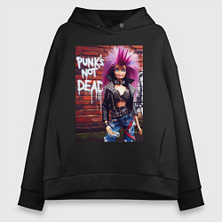 Толстовка оверсайз женская Punks not dead - cool Barbie ai art, цвет: черный