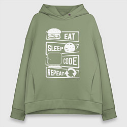 Женское худи оверсайз Eat sleep code repeat арт