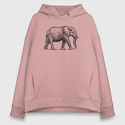 Толстовка оверсайз женская Слон гуляет, цвет: пыльно-розовый