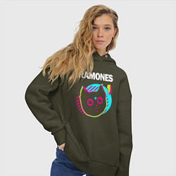 Толстовка оверсайз женская Ramones rock star cat, цвет: хаки — фото 2