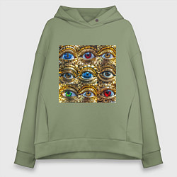 Женское худи оверсайз Золотые глаза разного цвета в стиле стимпанк