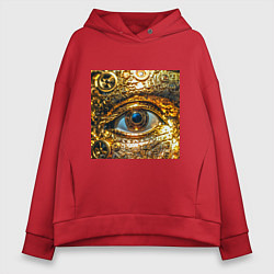 Толстовка оверсайз женская Золотой глаз металлический в стиле стимпанк, цвет: красный