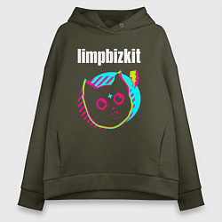 Толстовка оверсайз женская Limp Bizkit rock star cat, цвет: хаки