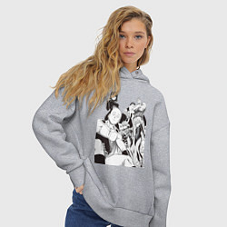 Толстовка оверсайз женская Ванпанчмен Сайтама Генос Фубуки Бэнг, цвет: меланж — фото 2