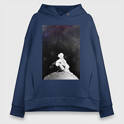 Толстовка оверсайз женская Ванпанчмен Сайтама на луне, цвет: тёмно-синий
