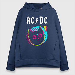 Толстовка оверсайз женская AC DC rock star cat, цвет: тёмно-синий