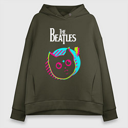 Толстовка оверсайз женская The Beatles rock star cat, цвет: хаки