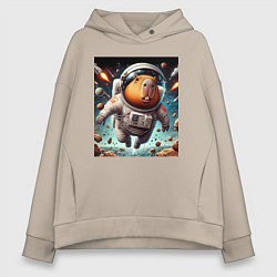 Женское худи оверсайз Capybara is a brave cosmonaut
