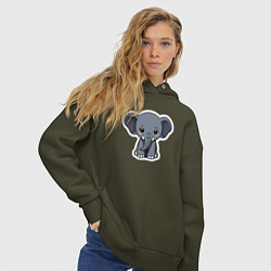 Толстовка оверсайз женская Красивый африканский слоненок, цвет: хаки — фото 2