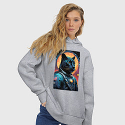 Толстовка оверсайз женская Пантера бравый космонавт - нейросеть, цвет: меланж — фото 2