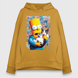 Женское худи оверсайз Bart Simpson with a kitten - ai art