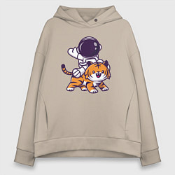 Женское худи оверсайз Космонавт и тигр