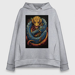 Женское худи оверсайз Муай тай синий дракон