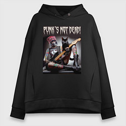 Женское худи оверсайз Punk girl with a black cat and a guitar