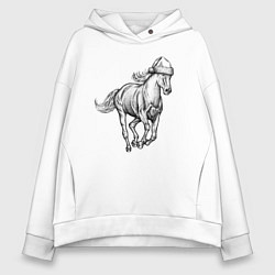 Женское худи оверсайз Лошадь в новогоднем колпаке