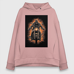 Женское худи оверсайз Скелет едет на старом мотоцикле