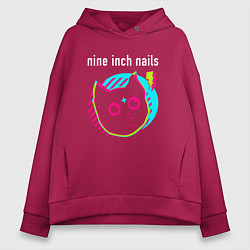 Толстовка оверсайз женская Nine Inch Nails rock star cat, цвет: маджента