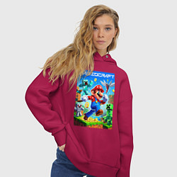 Толстовка оверсайз женская Mario in Minecraft - ai art collaboration, цвет: маджента — фото 2