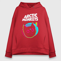 Толстовка оверсайз женская Arctic Monkeys rock star cat, цвет: красный