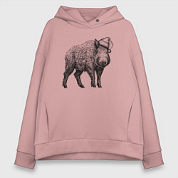 Женское худи оверсайз Кабан в новогоднем колпаке