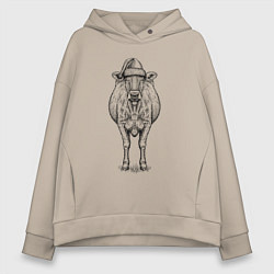 Женское худи оверсайз Новогодняя корова анфас