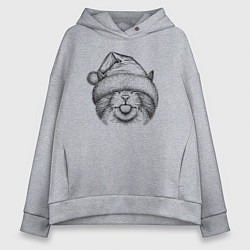 Женское худи оверсайз Кот в новогодней шапке