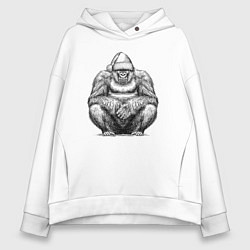 Женское худи оверсайз Новогодняя горилла на корточках