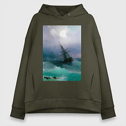 Женское худи оверсайз Корабль среди бурного моря