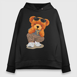 Женское худи оверсайз Плюшевый медведь в очках
