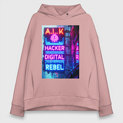 Женское худи оверсайз Ai hacker digital rebel - neon glow