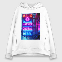 Женское худи оверсайз Ai hacker digital rebel - neon glow