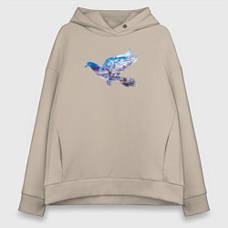 Женское худи оверсайз Летящий голубь и ночной город с двойной экспозицие