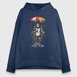 Женское худи оверсайз Одинокий робот под зонтом